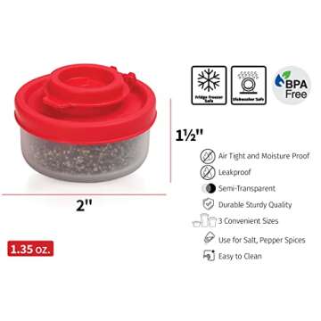 SIGNORAWARE Salt and Pepper Shakers Moisture Proof Set of 2 Small Mini Salt Shaker to go Camping Picnic Outdoors Kitchen Lunch Boxes Travel Spice Set Clear with Red Covers Plastic Airtight Dispenser