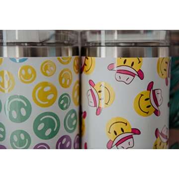 KATYDID 40oz Stainless Steel Tumbler with Handle and Straw - Dishwasher Safe Insulated Tumbler for All-Day Hot or Cold Coffee, Water, Tea, Smoothies and More (Cowboy Happy Face)