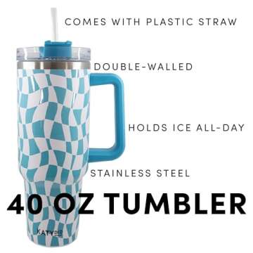 KATYDID 40oz Stainless Steel Tumbler with Handle and Straw - Dishwasher Safe Insulated Tumbler for All-Day Hot or Cold Coffee, Water, Tea, Smoothies and More (Cowboy Happy Face)