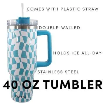 KATYDID 40oz Stainless Steel Tumbler with Handle and Straw - Dishwasher Safe Insulated Tumbler for All-Day Hot or Cold Coffee, Water, Tea, Smoothies and More (Cowboy Happy Face)