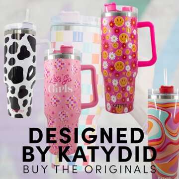 KATYDID 40oz Stainless Steel Tumbler with Handle and Straw - Dishwasher Safe Insulated Tumbler for All-Day Hot or Cold Coffee, Water, Tea, Smoothies and More (Cowboy Happy Face)