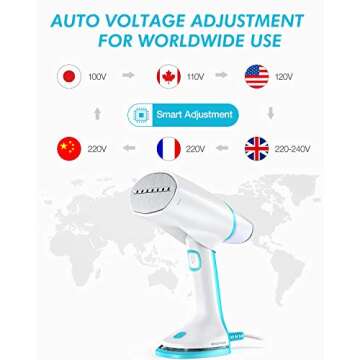 BEAUTURAL Dual Voltage 1000-Watt Handheld Garment Steamer, Clothes Fabric Wrinkle Remover, 40 Second Fast Heat-up, Auto-Off, Perfect for Home and Travel, Aqua