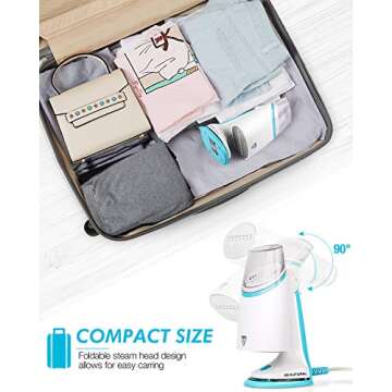 BEAUTURAL Dual Voltage 1000-Watt Handheld Garment Steamer, Clothes Fabric Wrinkle Remover, 40 Second Fast Heat-up, Auto-Off, Perfect for Home and Travel, Aqua