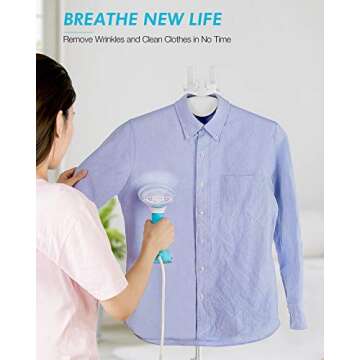 BEAUTURAL Dual Voltage 1000-Watt Handheld Garment Steamer, Clothes Fabric Wrinkle Remover, 40 Second Fast Heat-up, Auto-Off, Perfect for Home and Travel, Aqua