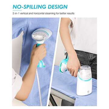 BEAUTURAL Dual Voltage 1000-Watt Handheld Garment Steamer, Clothes Fabric Wrinkle Remover, 40 Second Fast Heat-up, Auto-Off, Perfect for Home and Travel, Aqua