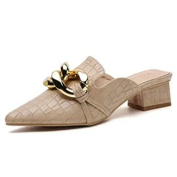 Tilocow Chain Decor Womens Pumps Closed Pointed Toe Heeled Sandals