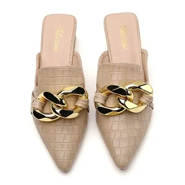 Stylish Heeled Mules for Women | Tilocow Chain Decor Pumps