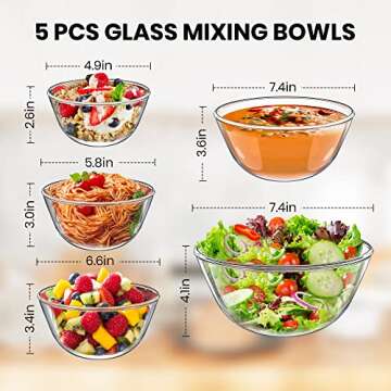 ENJOIER Glass Mixing Bowls Set of 5 - Versatile Kitchen Essentials, Microwave & Dishwasher Safe.