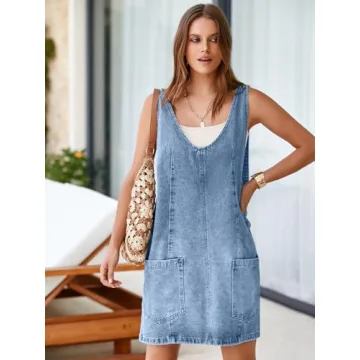BerryGo Women's V Neck Denim Overall Dress for Everyday Wear