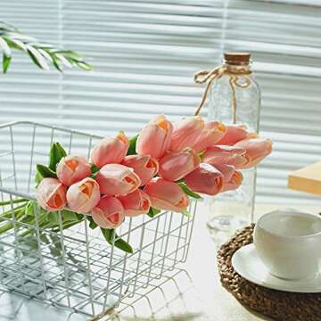 Artificial Tulips 20 Pcs Real Touch Latex Fake Flowers for Wedding Bouquet Home Party Office Decor ( Pink)
