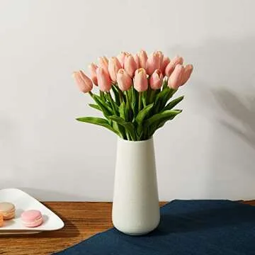 Artificial Tulips 20 Pcs Real Touch Latex Fake Flowers for Wedding Bouquet Home Party Office Decor ( Pink)