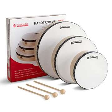 MUSICUBE Hand Drum Set for adult, Frame Drum for Kid, 3 Packs Wood Drum Set Musical Instrument, Educational Percussion Instrument for School Party with 3 Drum Stick (6-Inch, 8-Inch, 10-Inch)