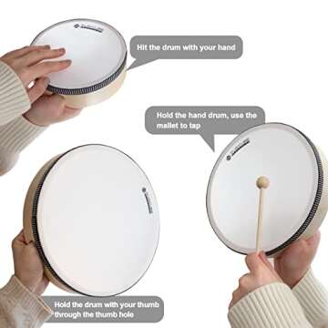 MUSICUBE Hand Drum Set for adult, Frame Drum for Kid, 3 Packs Wood Drum Set Musical Instrument, Educational Percussion Instrument for School Party with 3 Drum Stick (6-Inch, 8-Inch, 10-Inch)