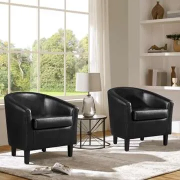 Yaheetech Barrel Chairs Set of 2, Faux Leather Club Armchairs, PU Leather Accent Chairs with Soft Padded Seat for Living Room Bedroom Waiting Reading Room, Black