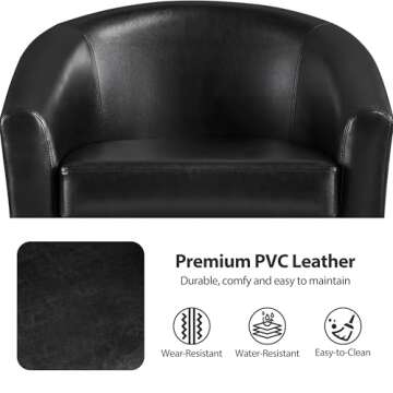 Yaheetech Barrel Chairs Set of 2, Faux Leather Club Armchairs, PU Leather Accent Chairs with Soft Padded Seat for Living Room Bedroom Waiting Reading Room, Black