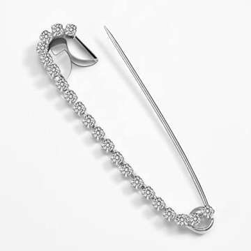 Housweety 10 Silver Tone Rhinestone Safety Pins Brooches 5.8x1.2cm