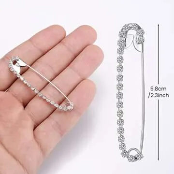 Housweety 10 Silver Tone Rhinestone Safety Pins Brooches 5.8x1.2cm