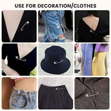 Housweety 10 Silver Tone Rhinestone Safety Pins Brooches 5.8x1.2cm