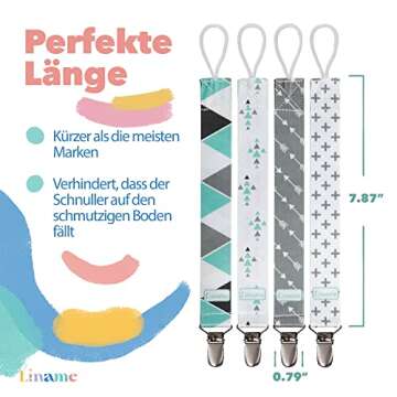 Liname Neutral Pacifier Clip with Teething Toy - 4 Pack Pacifier Clips for Boys & Girls - Binky Hold...