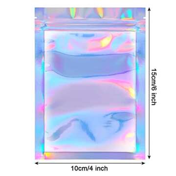 Blulu 100 Pieces Resealable Smell Foil Proof Bag Foil Pouch Flat Bag for Party Favor Food Storage(4 x 6 Inches,Holographic Color)