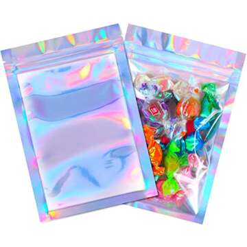 Blulu 100 Pieces Resealable Smell Foil Proof Bag Foil Pouch Flat Bag for Party Favor Food Storage(4 x 6 Inches,Holographic Color)