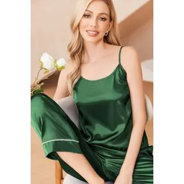 Ekouaer Women Silk Satin Pajamas Sleeveless Pjs Set 2 Piece Summer Loungewear Sleepwear with Pockets...