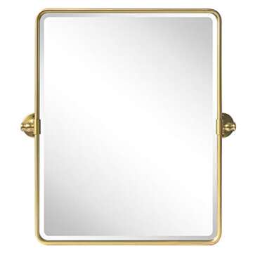 TEHOME 20 x 24 inch Farmhouse Gold Metal Framed Pivot Rectangle Bathroom Mirror Rounded Rectangluar ...