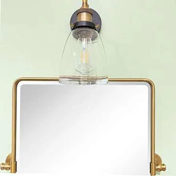 TEHOME 20 x 24 inch Farmhouse Gold Metal Framed Pivot Rectangle Bathroom Mirror Rounded Rectangluar Tilting Beveled Vanity Mirrors for Wall