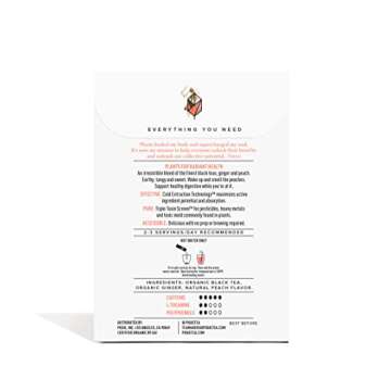 Pique Organic Peach Ginger Tea Crystals - Caffeinated Black Tea For Energy, Prebiotic Polyphenols Su...