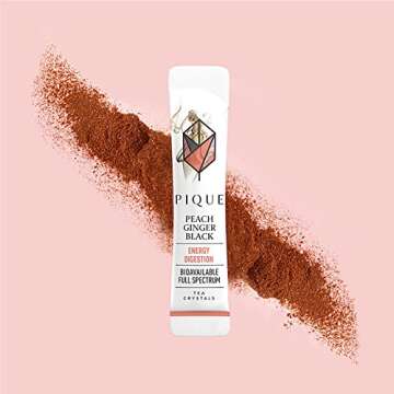 Pique Organic Peach Ginger Tea Crystals - Caffeinated Black Tea For Energy, Prebiotic Polyphenols Supports Healthy Digestion - 28 Single Servings (2 Pack)