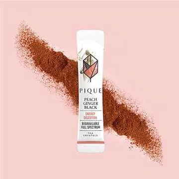 Pique Organic Peach Ginger Tea Crystals - Caffeinated Black Tea For Energy, Prebiotic Polyphenols Supports Healthy Digestion - 28 Single Servings (2 Pack)