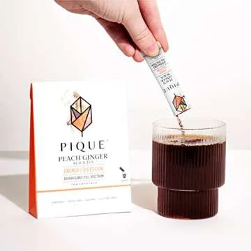 Pique Organic Peach Ginger Tea Crystals - Caffeinated Black Tea For Energy, Prebiotic Polyphenols Supports Healthy Digestion - 28 Single Servings (2 Pack)