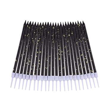 PHD CAKE Black Gold Long Thin Birthday Candles, Cake Candles, Birthday Parties, Wedding Decorations, Party Candles, Elegant Candles