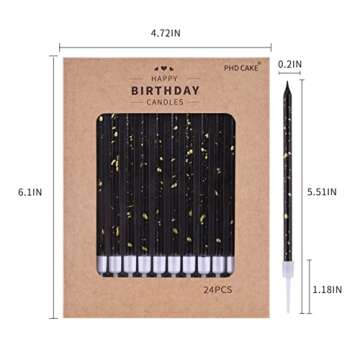 PHD CAKE Black Gold Long Thin Birthday Candles, Cake Candles, Birthday Parties, Wedding Decorations, Party Candles, Elegant Candles