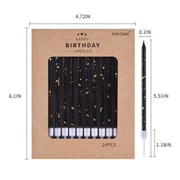 PHD CAKE Black Gold Long Thin Birthday Candles, Cake Candles, Birthday Parties, Wedding Decorations, Party Candles, Elegant Candles