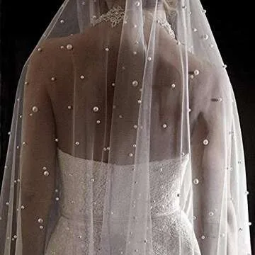 Elegant Pearl Wedding Veil for Bride - Cathedral Length