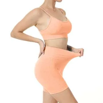 Women Seamless Yoga Set 2 Piece Workout Sport Bra with High Waist Shorts Legging Outfit Tracksuit.JNINTH