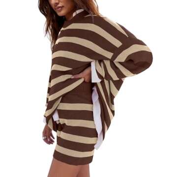 LAMISSCHE Womens Oversized Lounge Sets 2 Piece Outfits Striped Matching Pajama Set Long Sleeve Sweat...