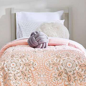 OCM Preferred Dorm Essentials Value Pack - 23 Piece Twin XL Set| Twin XL | Comforter, Sheets, Pad, Topper, Towels, Organization, Storage | Dina | Pink and White, Medallion and Floral