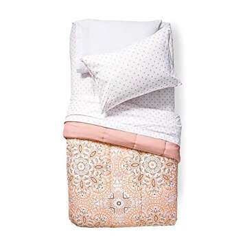 OCM Preferred Dorm Essentials Value Pack - 23 Piece Twin XL Set| Twin XL | Comforter, Sheets, Pad, Topper, Towels, Organization, Storage | Dina | Pink and White, Medallion and Floral