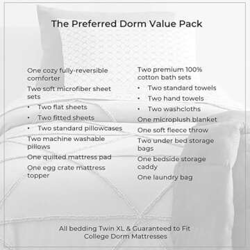 OCM Preferred Dorm Essentials Value Pack - 23 Piece Twin XL Set| Twin XL | Comforter, Sheets, Pad, Topper, Towels, Organization, Storage | Dina | Pink and White, Medallion and Floral