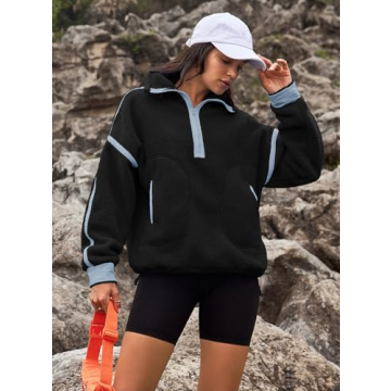 Yanekop Women's Fleece Oversized Sherpa Pullover Sweater