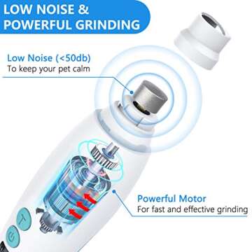 RUCACIO Dog Nail Grinder Electric, Professional 3-Speed Rechargeable Pet Nail Grinder for Small Medium Large Dogs & Cats, Upgraded Painless Dog Nail Trimmer Clipper for Paws Grooming & Smoothing