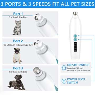 RUCACIO Dog Nail Grinder Electric, Professional 3-Speed Rechargeable Pet Nail Grinder for Small Medium Large Dogs & Cats, Upgraded Painless Dog Nail Trimmer Clipper for Paws Grooming & Smoothing