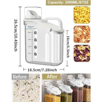Besmall Cereal Containers Storage,2L Airtight Large Dry Food Storage Containers with Pouring Spout, Measuring Cup for Flour and Grain,BPA Free Plastic Dispenser
