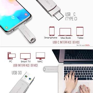 USB Flash Drive 1TB Thumb Drive for Phone Photo Stick External Storage USB C Memory Stick Compatible Phone Android MacBook USB C and Computer 02 Silver