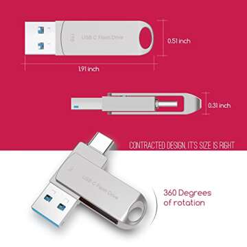 USB Flash Drive 1TB Thumb Drive for Phone Photo Stick External Storage USB C Memory Stick Compatible Phone Android MacBook USB C and Computer 02 Silver
