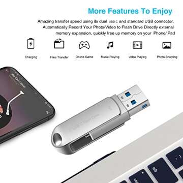 USB Flash Drive 1TB Thumb Drive for Phone Photo Stick External Storage USB C Memory Stick Compatible Phone Android MacBook USB C and Computer 02 Silver