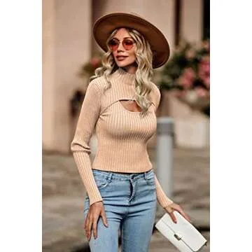 PRETTYGARDEN Women's 2025 Fashion Fall Clothes 2 Piece Cutout Tops Long Sleeve Mock Neck Rib Knit Winter Pullover Sweater