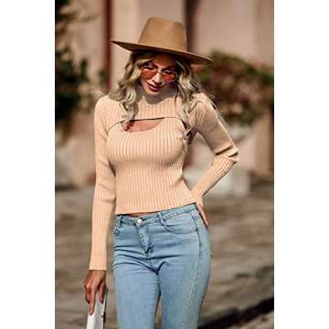 PRETTYGARDEN Women's 2025 Fashion Fall Clothes 2 Piece Cutout Tops Long Sleeve Mock Neck Rib Knit Winter Pullover Sweater